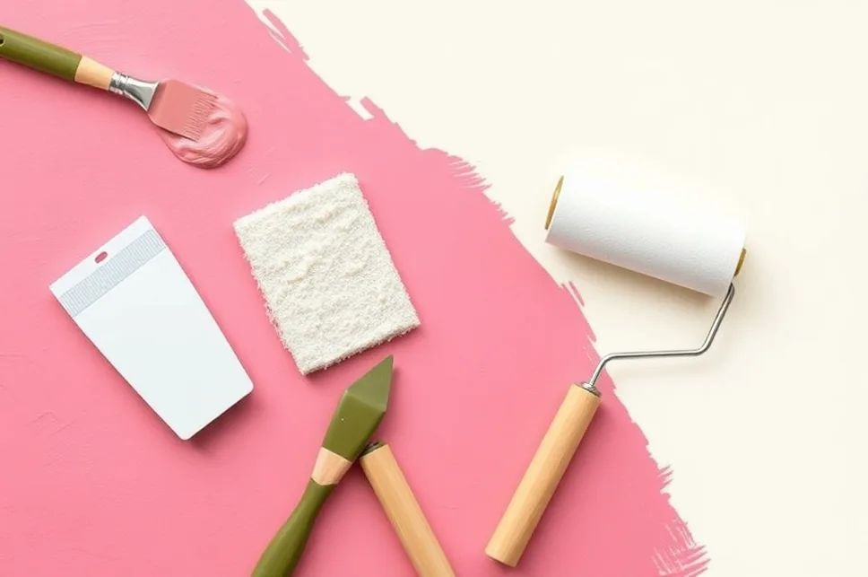 Outils de peinture disposés dans l'ordre des étapes du chantier