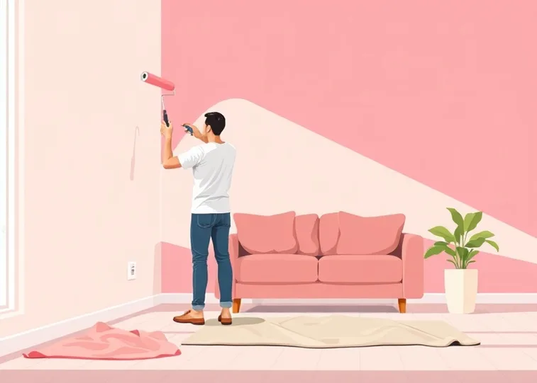 Peintre appliquant la peinture au rouleau sur un mur de salon